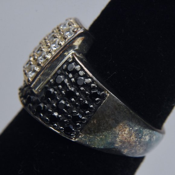 Ross-Simons - Sterling Silver White and Black Crystal Pave Set Ring - Size 6 - Picture 5 of 5